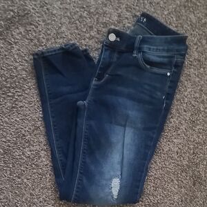 Blue Skinny Jeans with Distressed Detailing